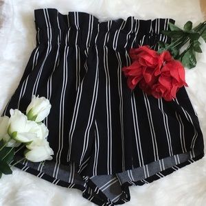 Striped paper bag shorts